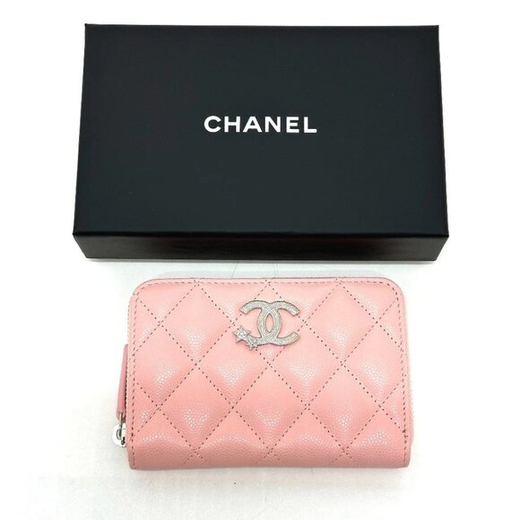 CHANEL Matelasse coco star Compact Folded wallet Caviar Leather pink Unused - Picture 1 of 13